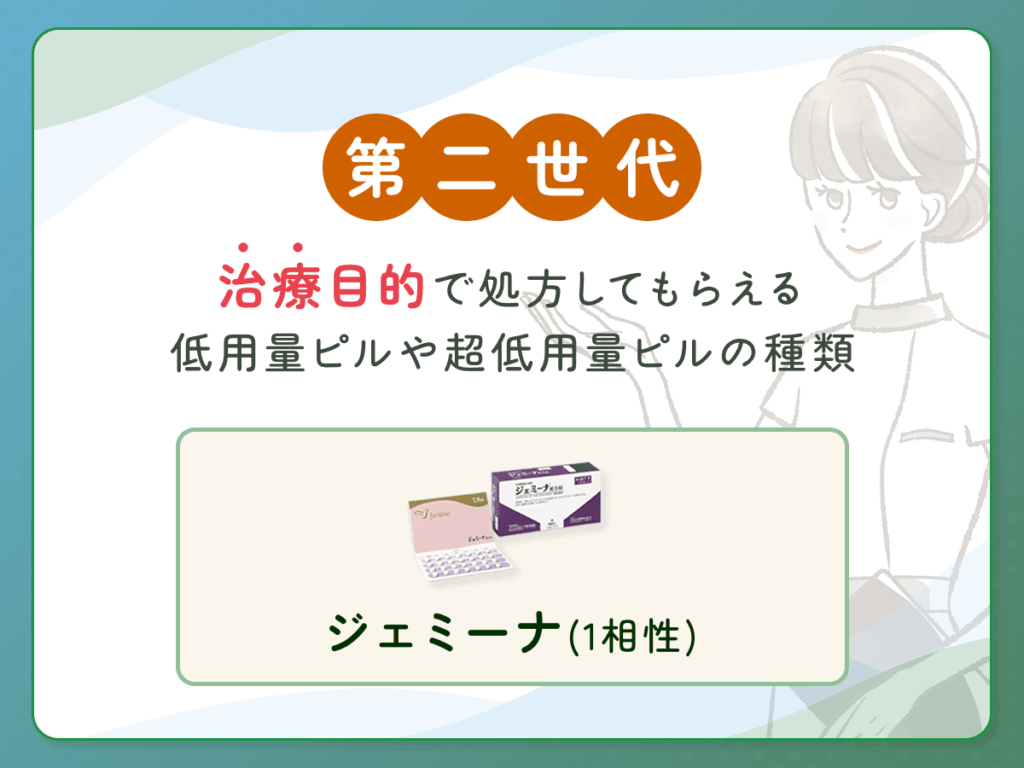 第二世代の治療目的で処方してもらえる低用量ピルや超低用量ピルの種類